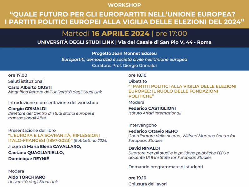 “Quale futuro per gli europartiti nell’Unione Europea? i partiti politici Europei alla vigilia delle Elezioni del 2024”